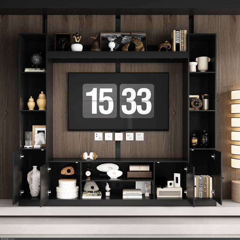 Entertainment Hub w/Fireplace Insert Compatibility Sleek Media Center