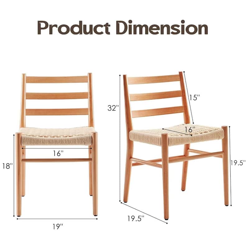 Woven Rope Seat Dining Chairs with Sturdy Metal Frame (Set of 2)