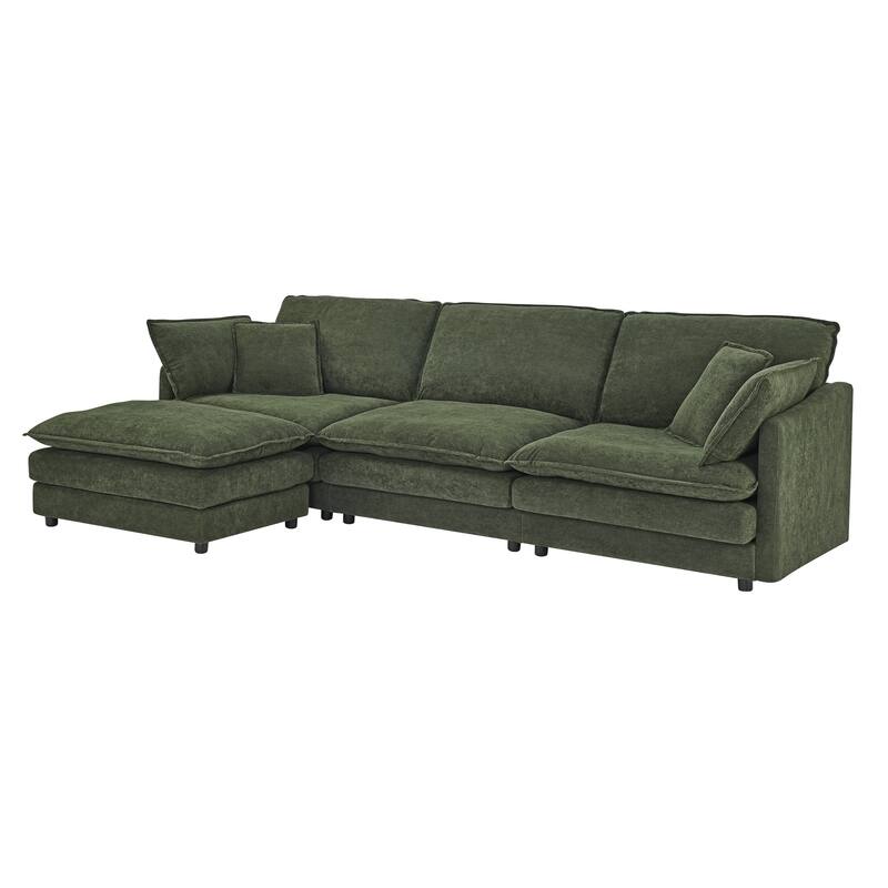 110.2" L-Shaped Sectional Sofa with Ottoman, Convertible 4-Seater Couch in Soft Towel Fabric