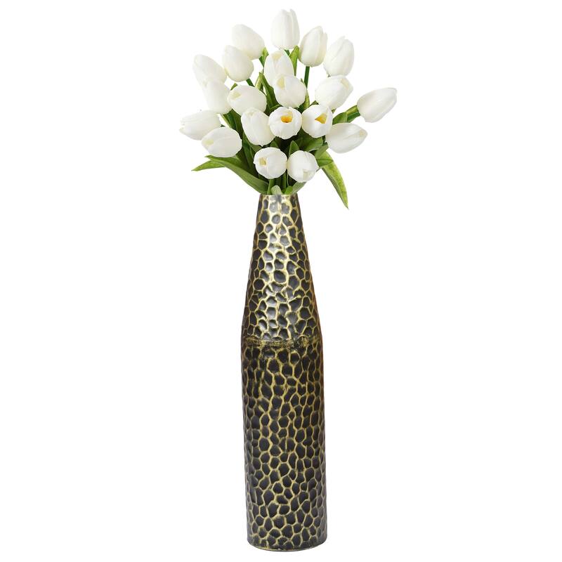 Hammered Metal Decorative Centerpiece Flower Table Vase - Large