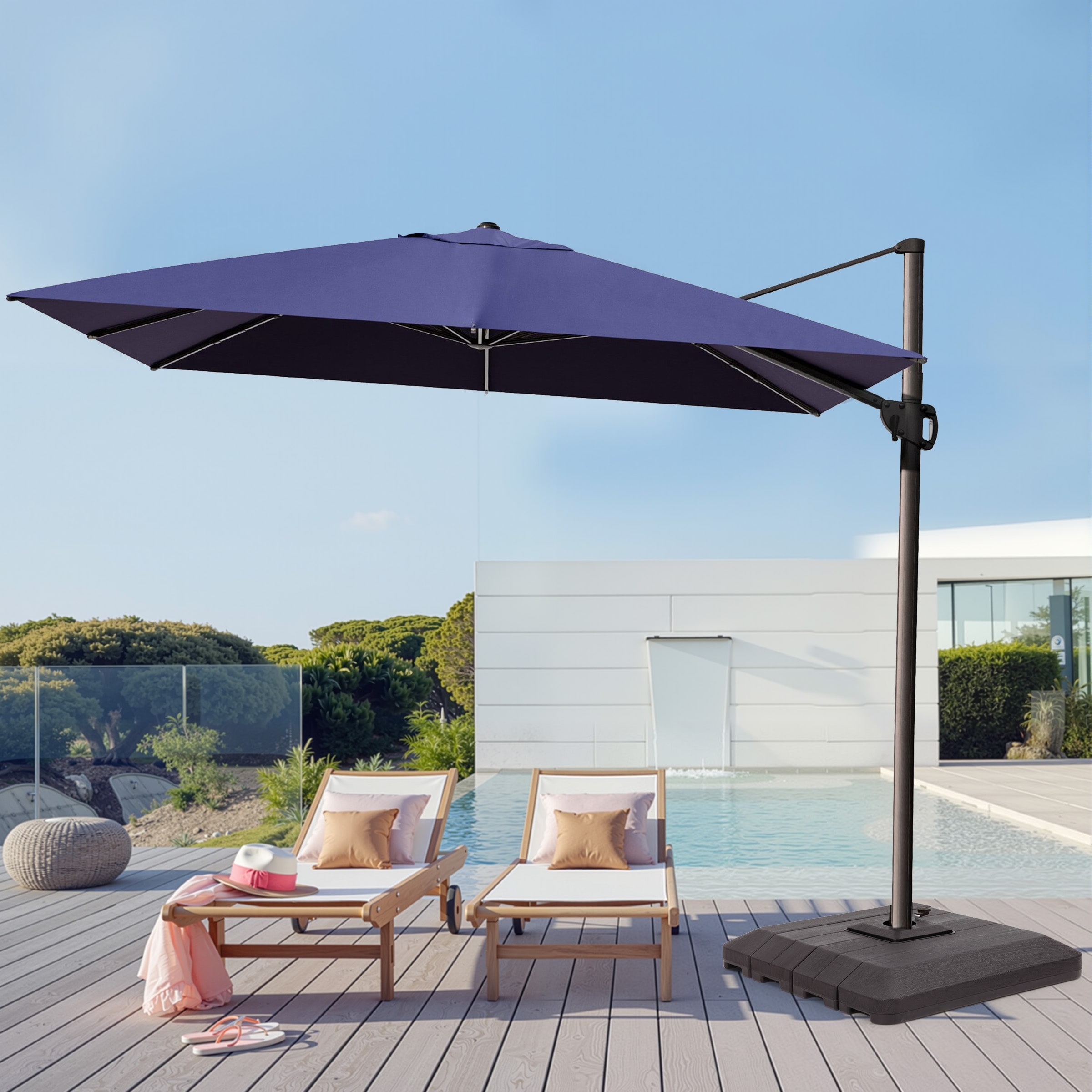 Pellebant 9 FT x 12 FT Outdoor Patio Cantilever Umbrella with Base Stand