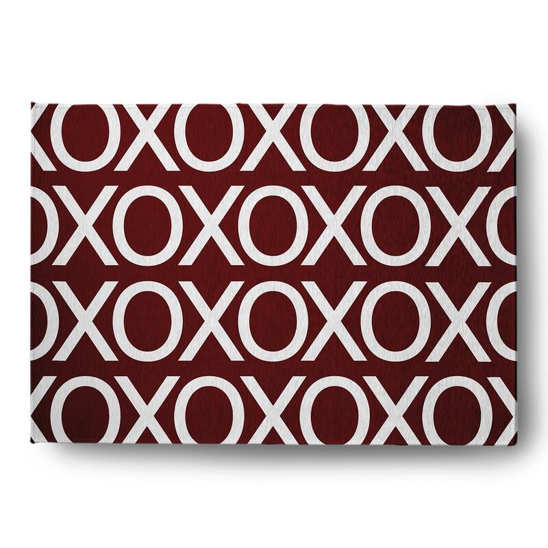 Hugs and Kisses Valentines Chenille Rug - Maroon - 5' x 7'