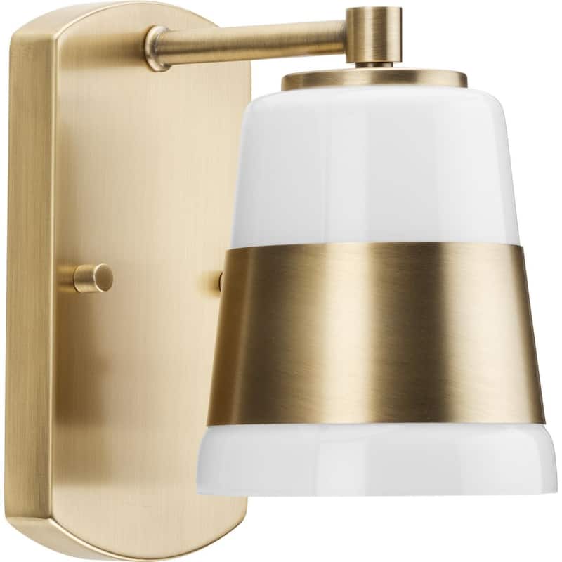 Haven Collection One-Light Vintage Brass Opal Glass Luxe Industrial Bath Light - 4.75 in x 6.75 in x 7.87 in