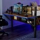 preview thumbnail 14 of 31, Stylish & Simple Single Full metal loft bed with rectangular desk, LED lights, storage shelves, safety guard and ladder, Brown
