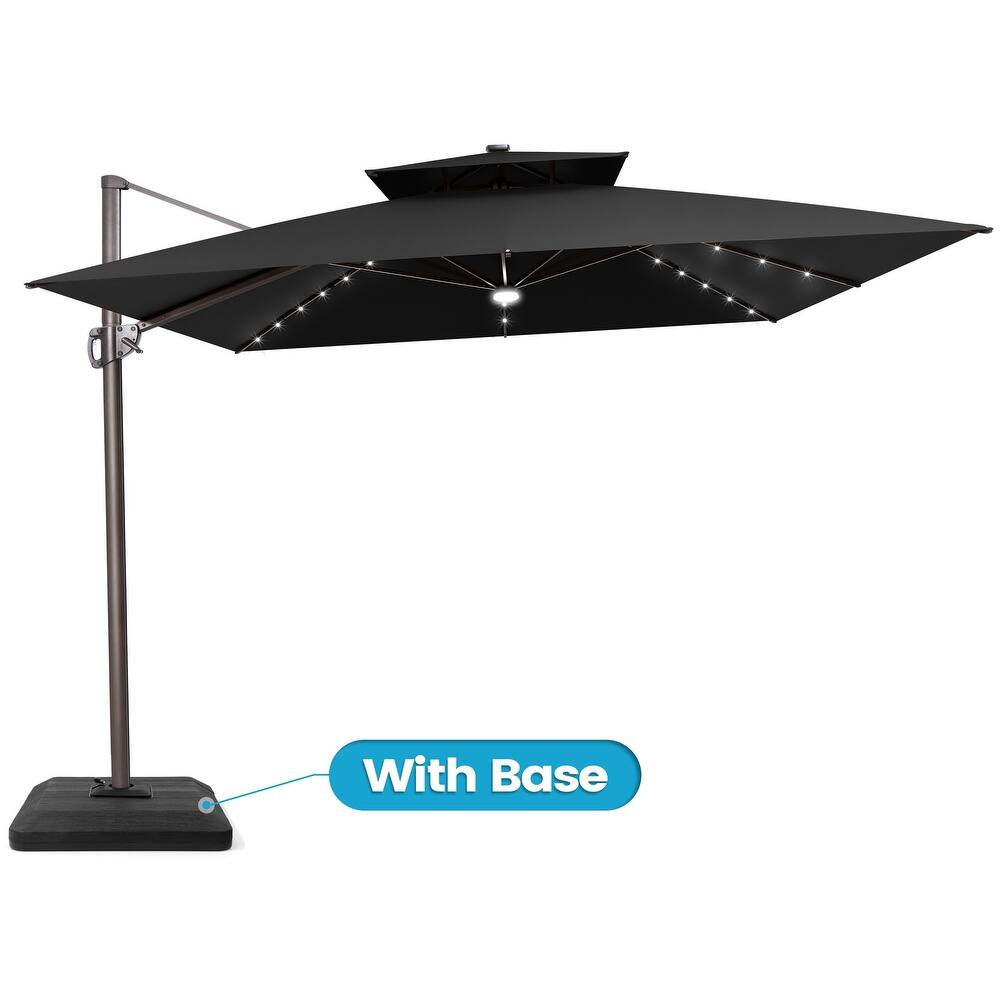 11 FT Outdoor Solar-Powered LED Light Aluminum Double Top Patio Cantilever Umbrella with Fillable Base