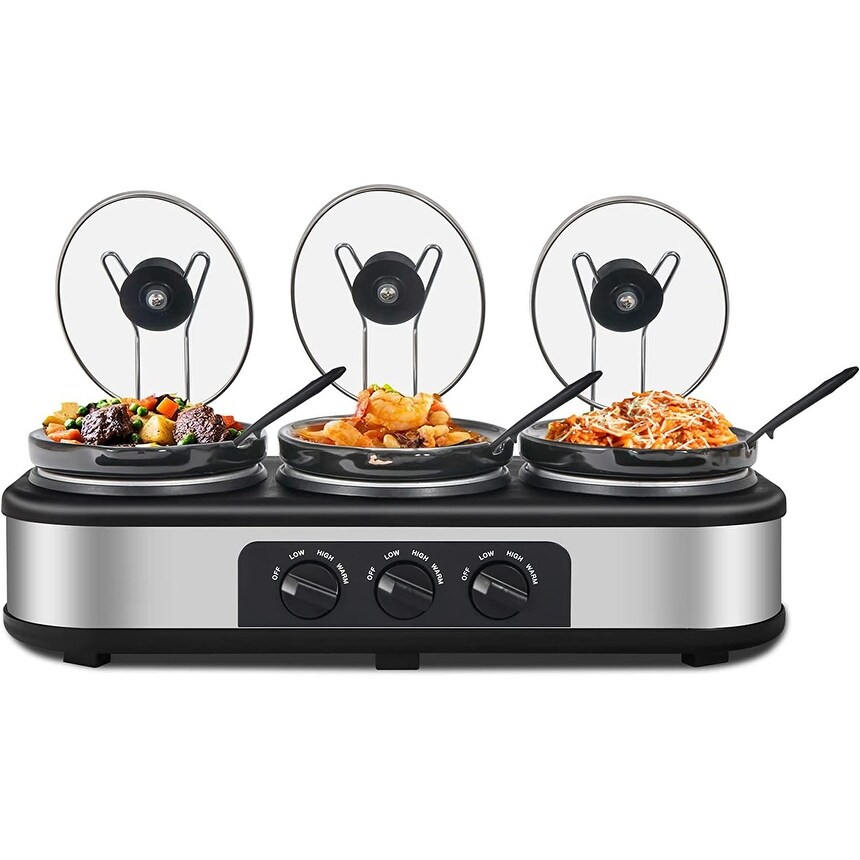 Triple Slow Cooker, 3undefined1.5 QT Buffet Servers and Warmers, 3 Pots Buffet  Slow Cooker Adjustable Temp - Bed Bath & Beyond - 37532083