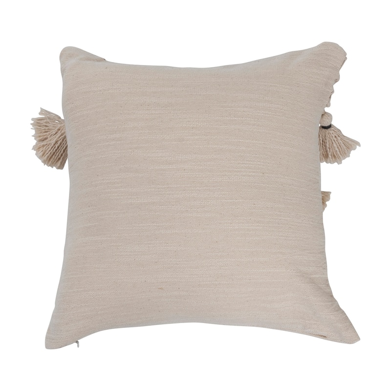 Hand-Woven Cotton and Jute Macramé Pillow with Tassels
