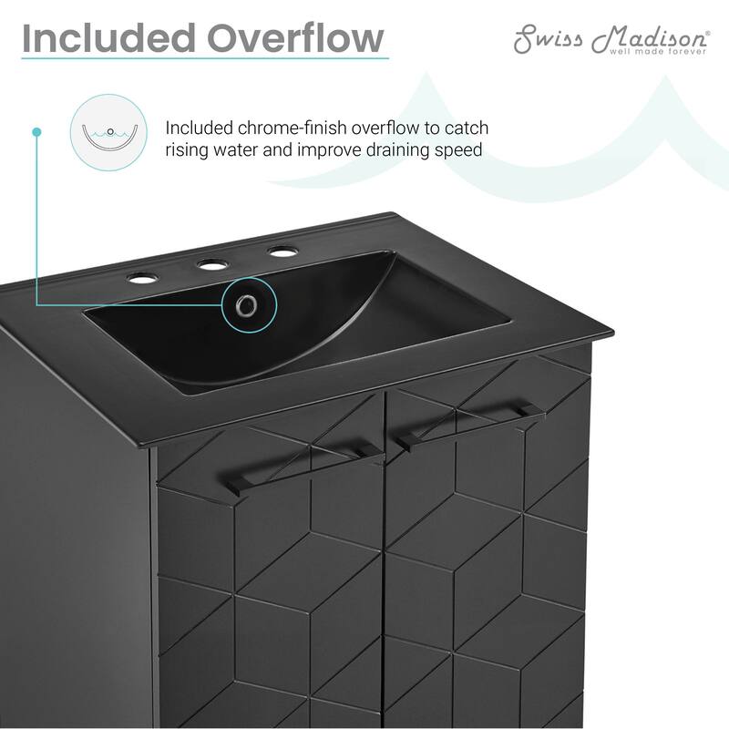 Annecy 24 In. Phantom Black Bathroom Vanity With Black, 3-Hole Ceramic Sink Top