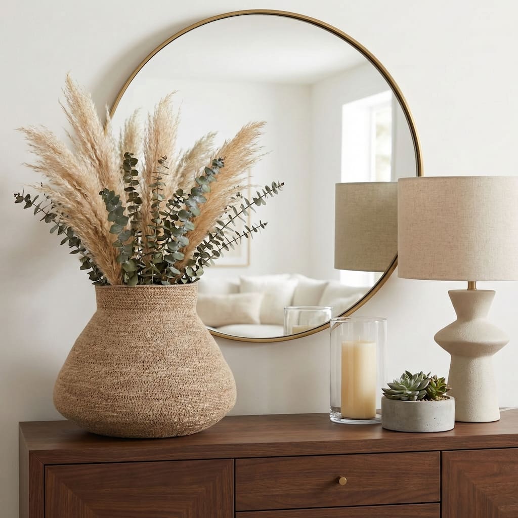 Sculptural Woven Vase with Wide Opening - 18", Brown & Tan