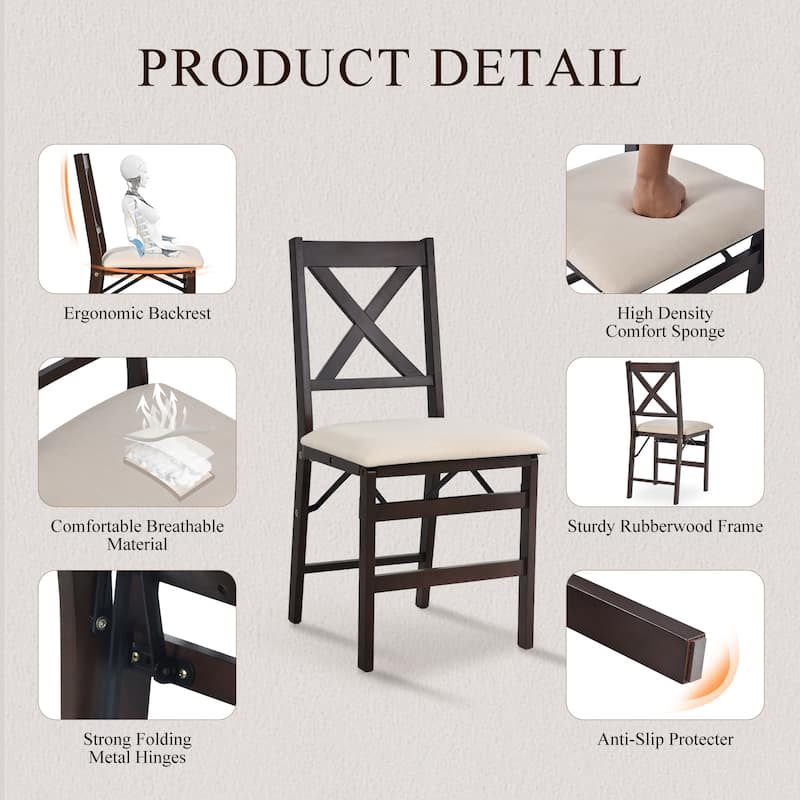 Folding Dining Chairs Set of 2 - Upholstered Wooden Frame - Indoor/Outdoor Space Saver - Pre-Assembled - Set of 2