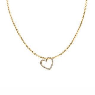 14k White Gold Heart CZ Pendant with 1.2mm Cable Chain Necklace