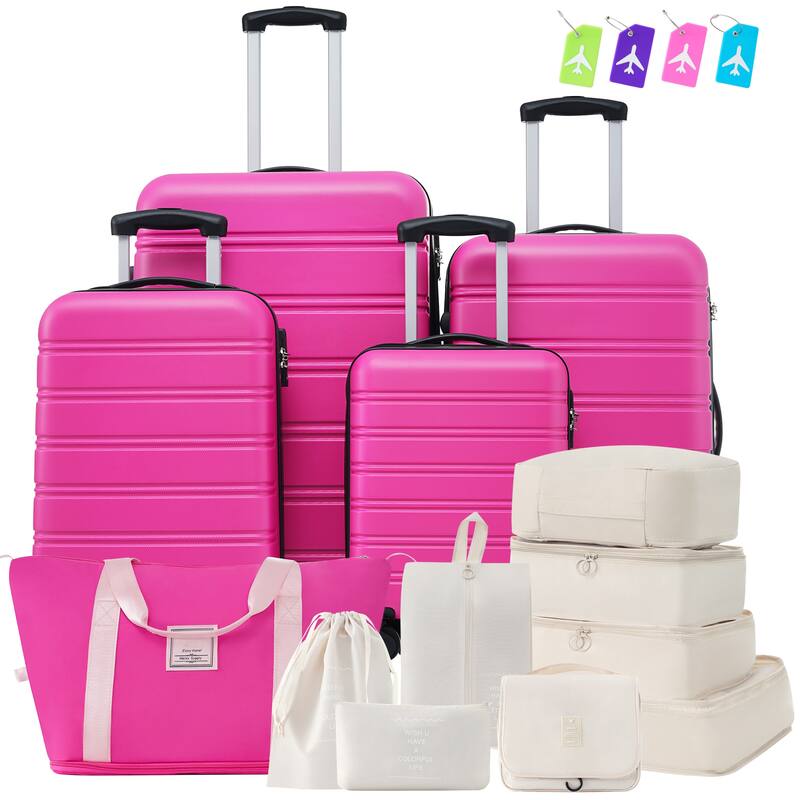 4-Piece Modern Luggage Sets, Lightweight Luggage with 360° Swivel Wheels and TSA Lock, for Boarding Travel, Pink - Pink