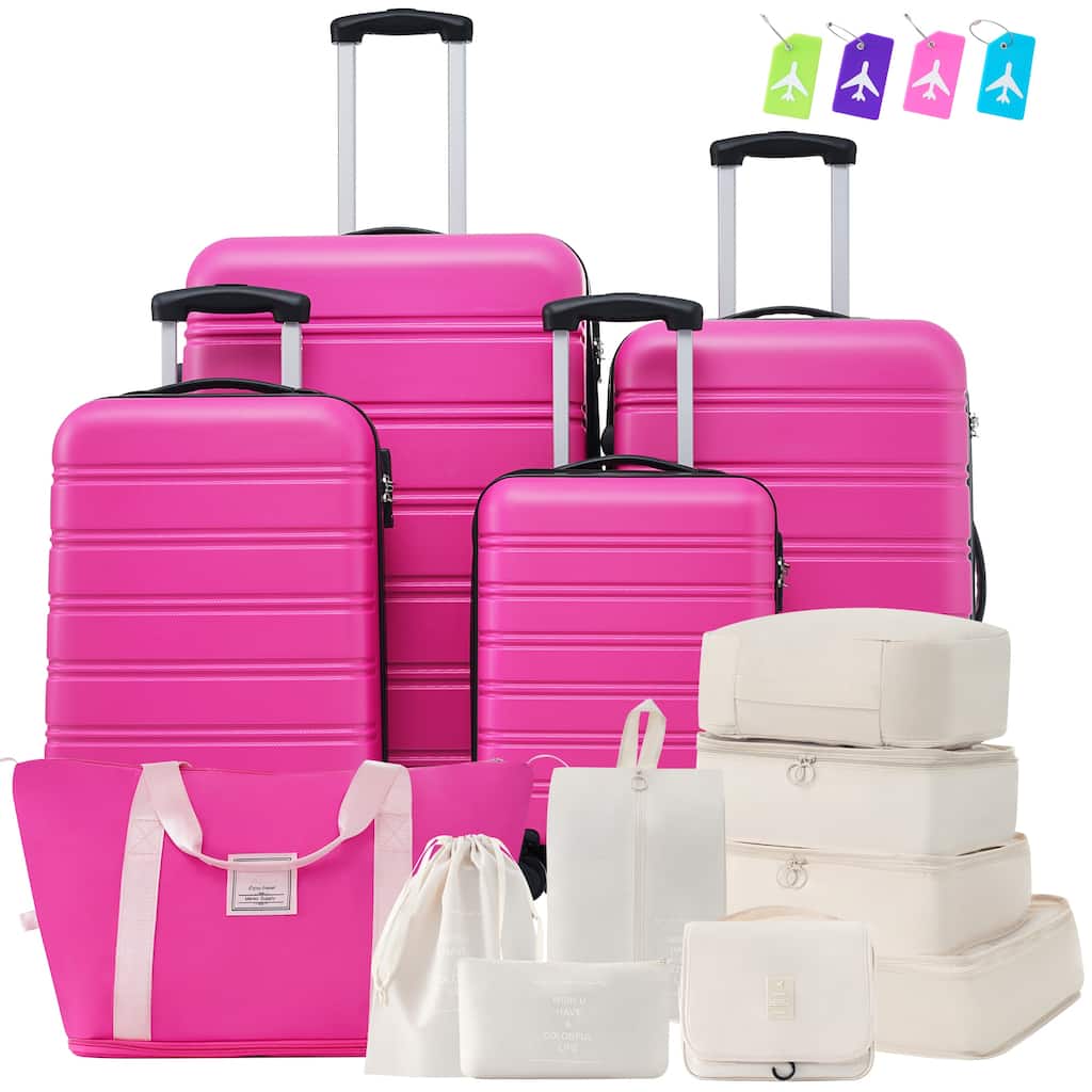 Merax Luggage Suitcase Spinner Hardshell w/TSA Lock and Storage Bags, 4 Piece ABS Lightweight Durable Suitcase Set, for Travel