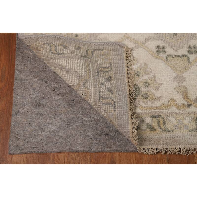 Earth Tone Oushak Indian Area Rug Handmade Beige Wool Carpet - 8'11" x 11'10"