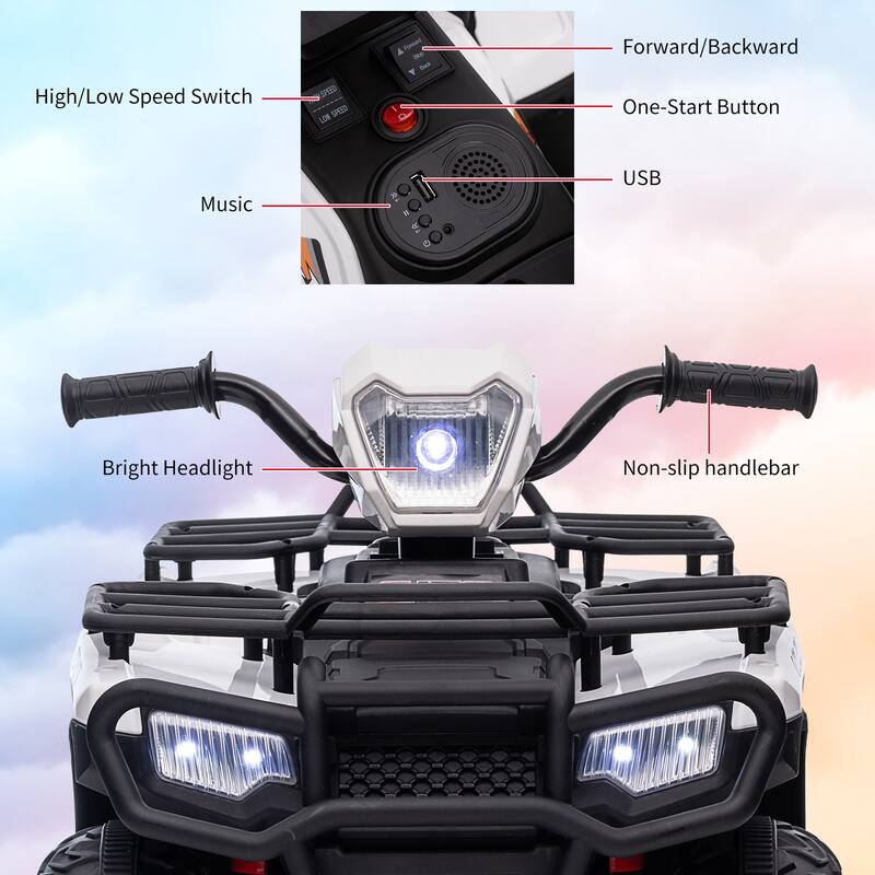 12V Kids Ride on ATV with LED Light, Music, USB,1.5-2.2mph