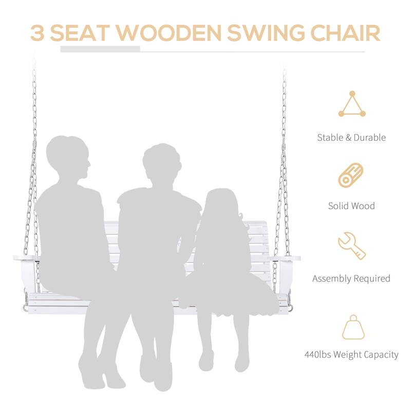 3-Seater Wooden Porch Swing, Patio Swing Bench with Folding Coffee Table, Cup Holders and Chains Included