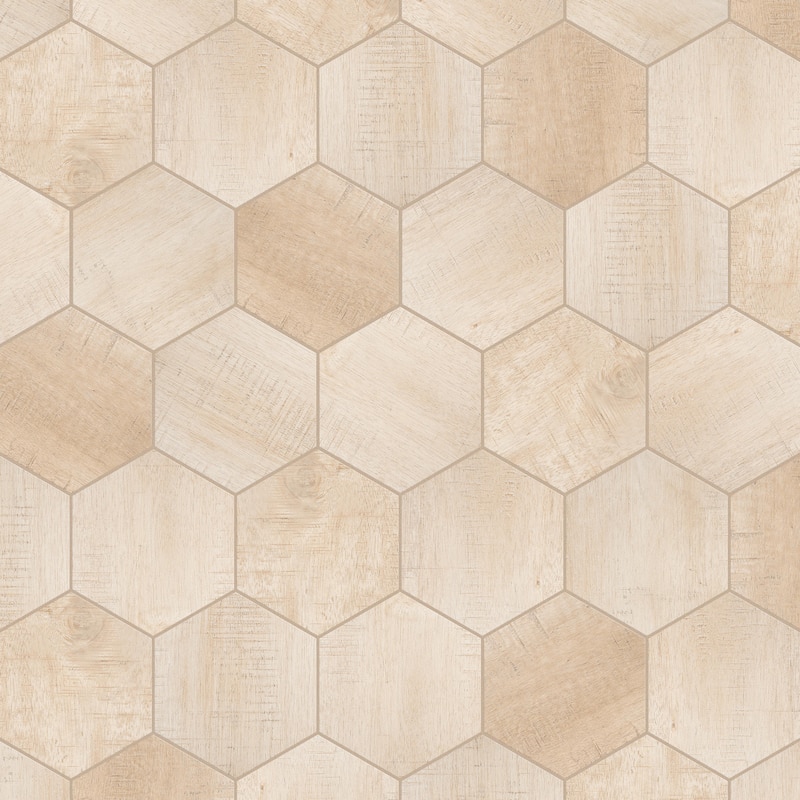 Merola Tile Sawnwood Hex Beige 8-5/8" x 9-7/8" Porcelain Floor and Wall Tile
