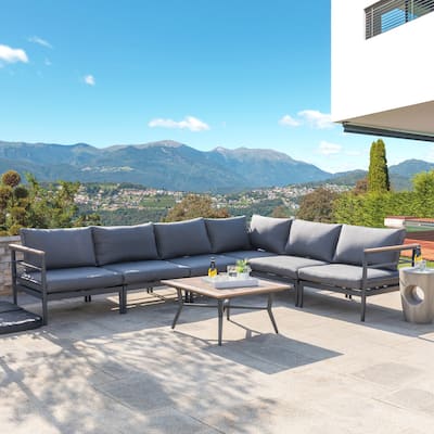 Glitzhome Outdoor Modern Patio Aluminum Sofa Sectional