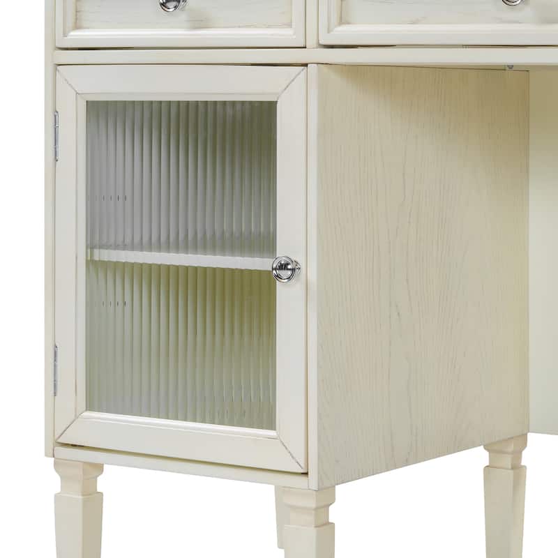 2-in-1 Vanity Desk with Flip-Top Mirror, Dressing Table Set with Drawer & Cabinet, Multi-Functional Computer Writing Desk