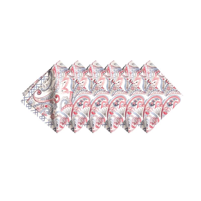 20" x 20" Claiborne Napkin Set of 6 Red and Blue Paisley Pattern Cotton Machine Washable - 20" x 20"