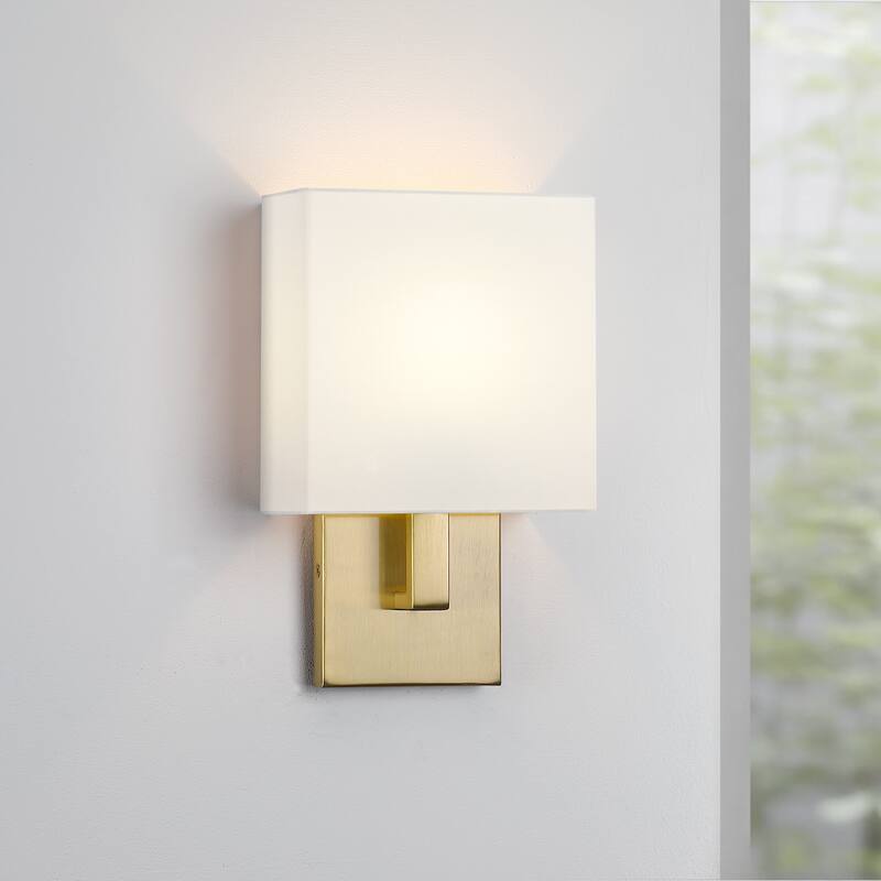Wall Sconce Light With White Fabric Shade - 7.25''-Brass