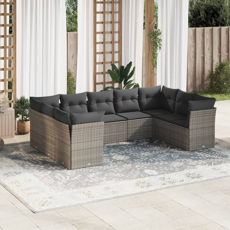 vidaXL Garden Sofa Set Grey PE Rattan, Powder-Coated Steel, Polyester, Foam - 24.4 x 24.4 x 27.2