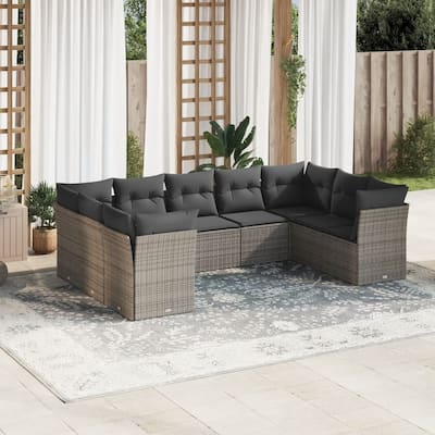 vidaXL Garden Sofa Set Grey PE Rattan, Powder-Coated Steel, Polyester, Foam - 24.4 x 24.4 x 27.2