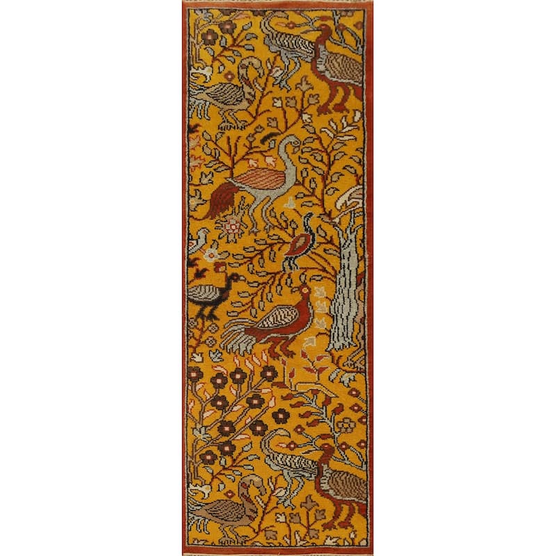 Hand Knotted Oriental 100% Wool Carpet Traditional Floral Oranges & Rust Ziegler Runner Rug - 8' 0'' X 2' 6''