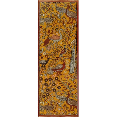 Hand Knotted Oriental 100% Wool Carpet Traditional Floral Oranges & Rust Ziegler Runner Rug - 8' 0'' X 2' 6''