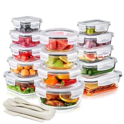 Sorbus 28-Piece Glass Food Storage Containers with Lids - Airtight, Microwave, Fridge, Dishwasher Meal Prep Containers