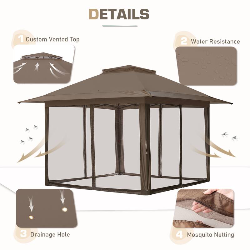 EAGLE PEAK 13x13 Pop Up Gazebo with Mosquito Netting, Easy Up Screened Canopy for Patio and Backyard, Easy Set-up Outdoor Gazebo