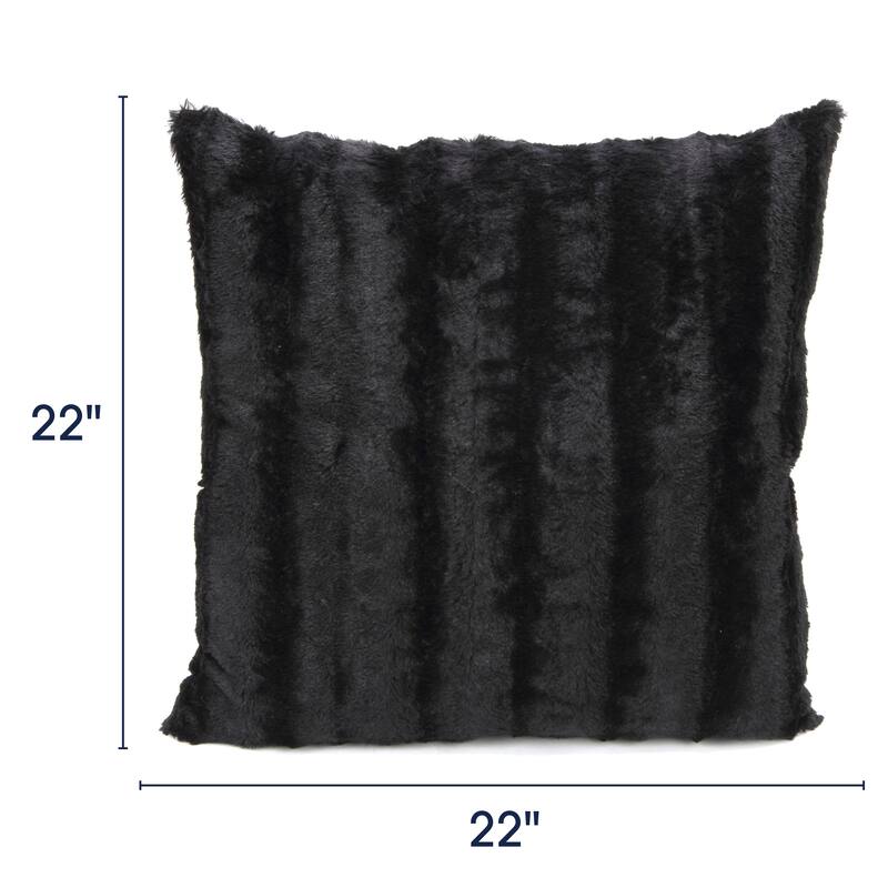 Cheer Collection Solid Color Faux Fur Throw Pillows (Set of 2) - 22 x 22 - Black