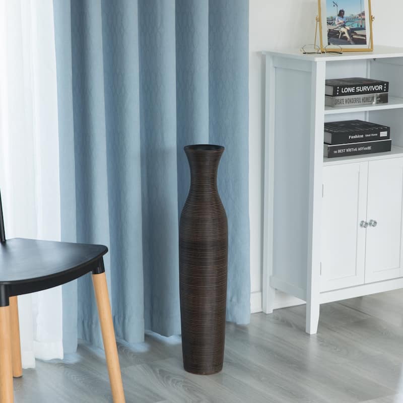 Tall Decorative Modern Ribbed Trumpet Design Brown Floor Vase - Contemporary Home Decor