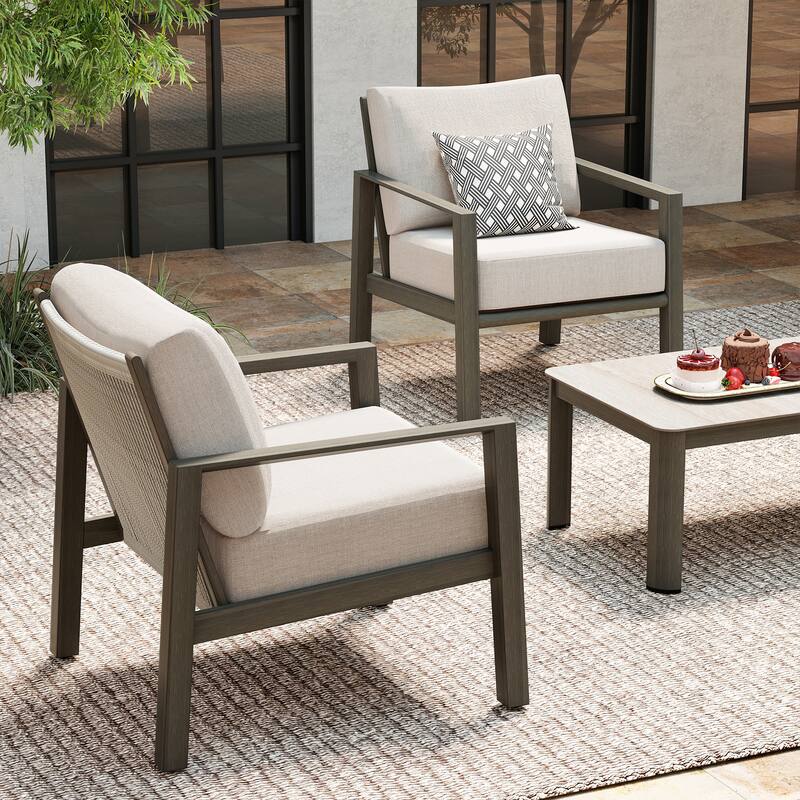 Nimbus 2-Piece Brown Aluminum Patio Sofa Chair with Sunbrella Light Gray Cushions