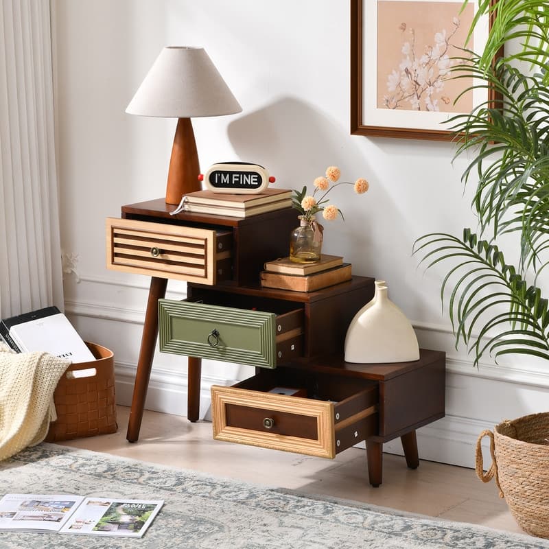 4-Drawer Cabinet With Artistic Mixed Materials