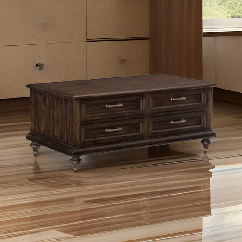 Berey 48 Inch Cocktail Coffee Table, 4 Drawers, Driftwood Brown Wood