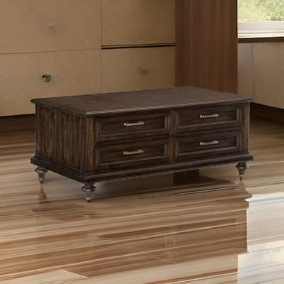 Berey 48 Inch Cocktail Coffee Table, 4 Drawers, Driftwood Brown Wood