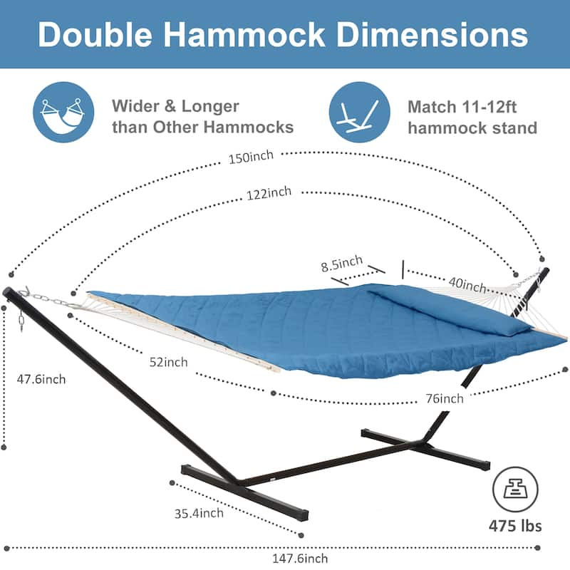Rope Hammock with Detachable Pillow and Pad, 12FT Steel Stand Included
