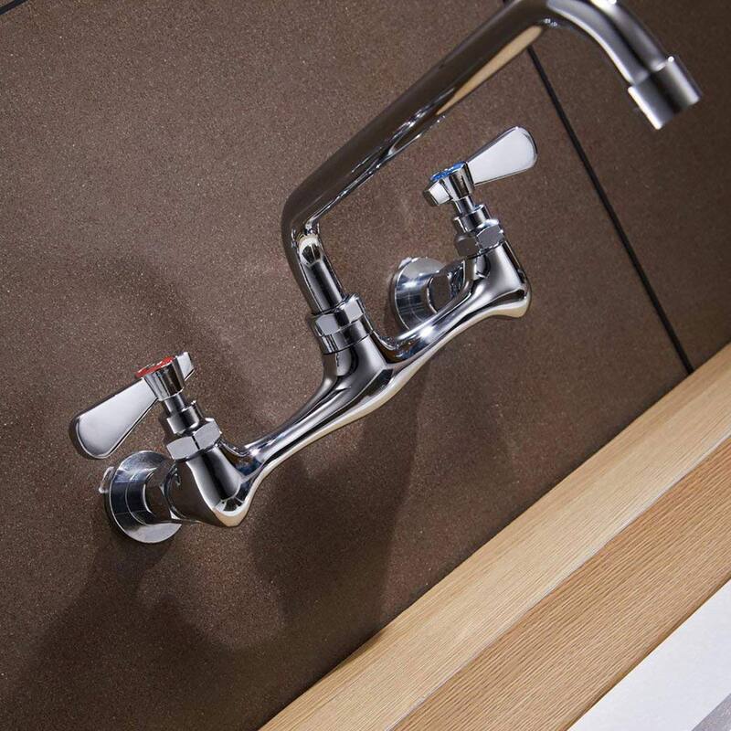 Chrome Wall Mount 2-Handle Low-Arc Bathroom Faucet