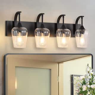 Bathroom Vanity Light,Modern Black Bathroom Light Fixture Over Mirror Wall Sconce Lamp with Seeded Glass Shade