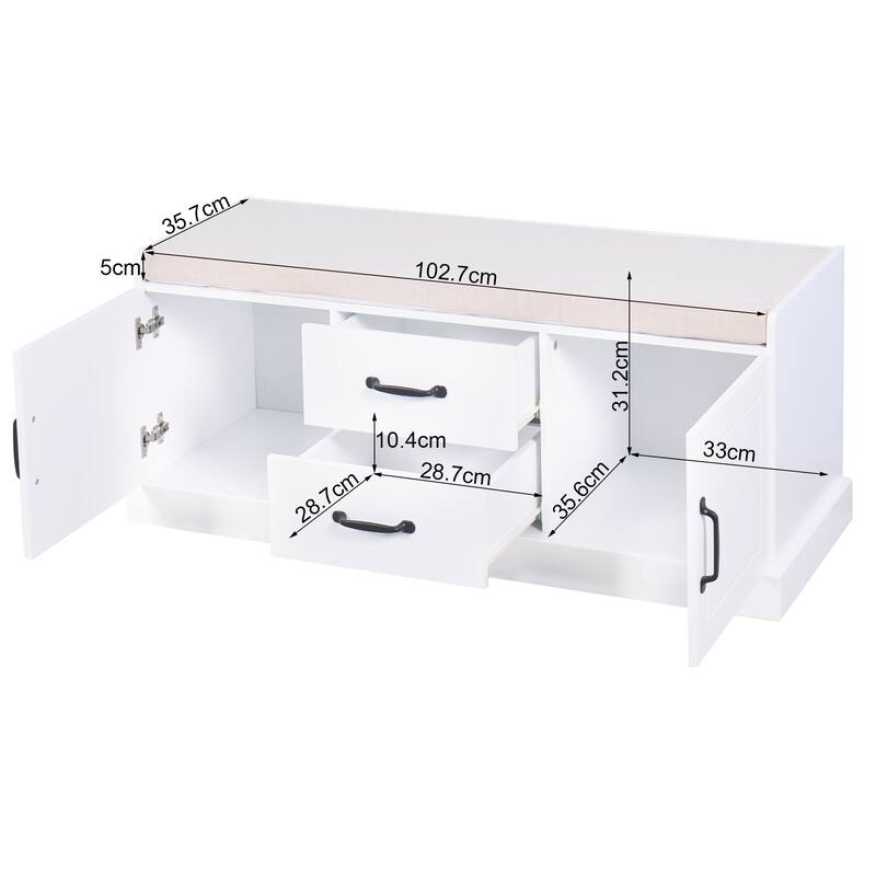 Simple Upholstered Bench Entryway Bench Hallway Bench with Drawers, Shoe Bench Storage Bench with Cabinets