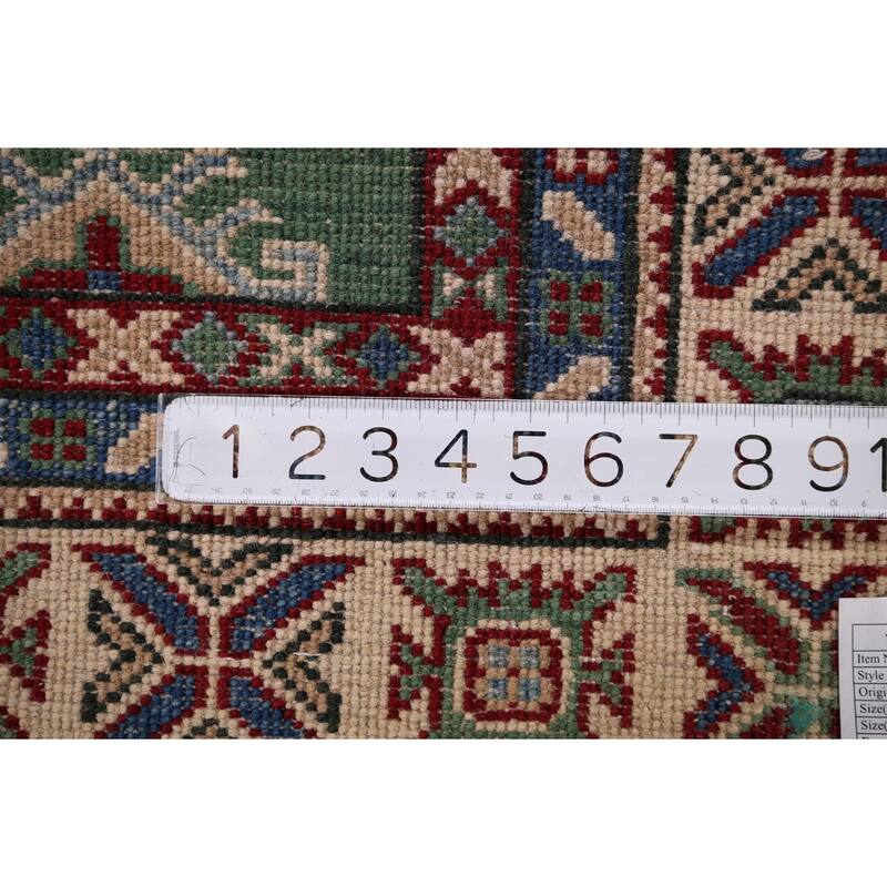 Green Kazak Accent Rug Hand-Knotted Wool Carpet - 3'5" x 4'9"