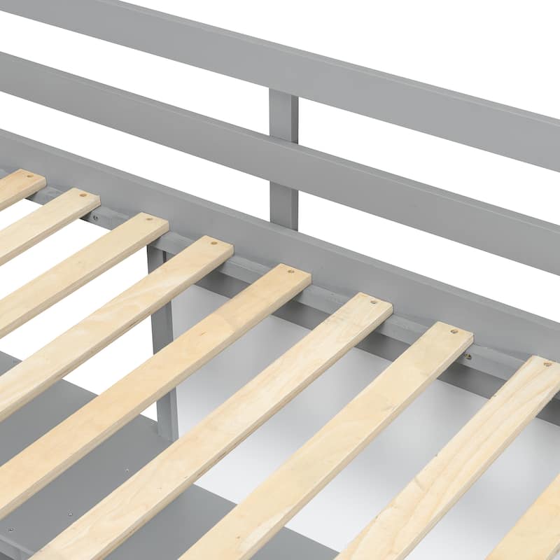 Twin Size Wooden Loft Bed with Built-In Desk, 3-Tier Shelves, Writing Board and Safety Guardrails, Space-Saving Design