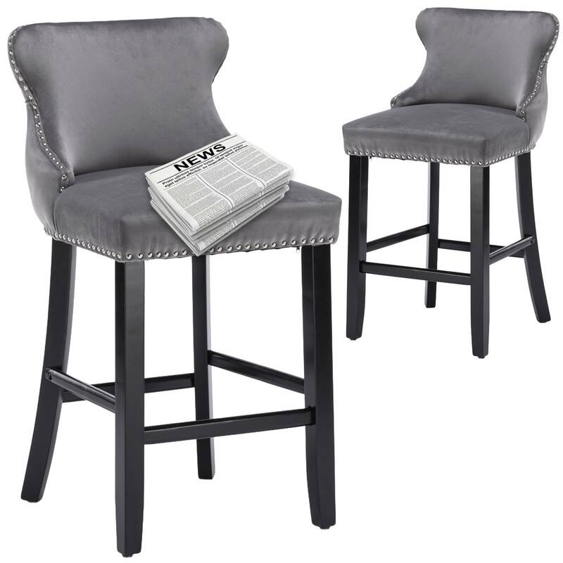 Upholstered Wing Back Bar Stools (Set of 6) - Set of 2 - Gray Velvet