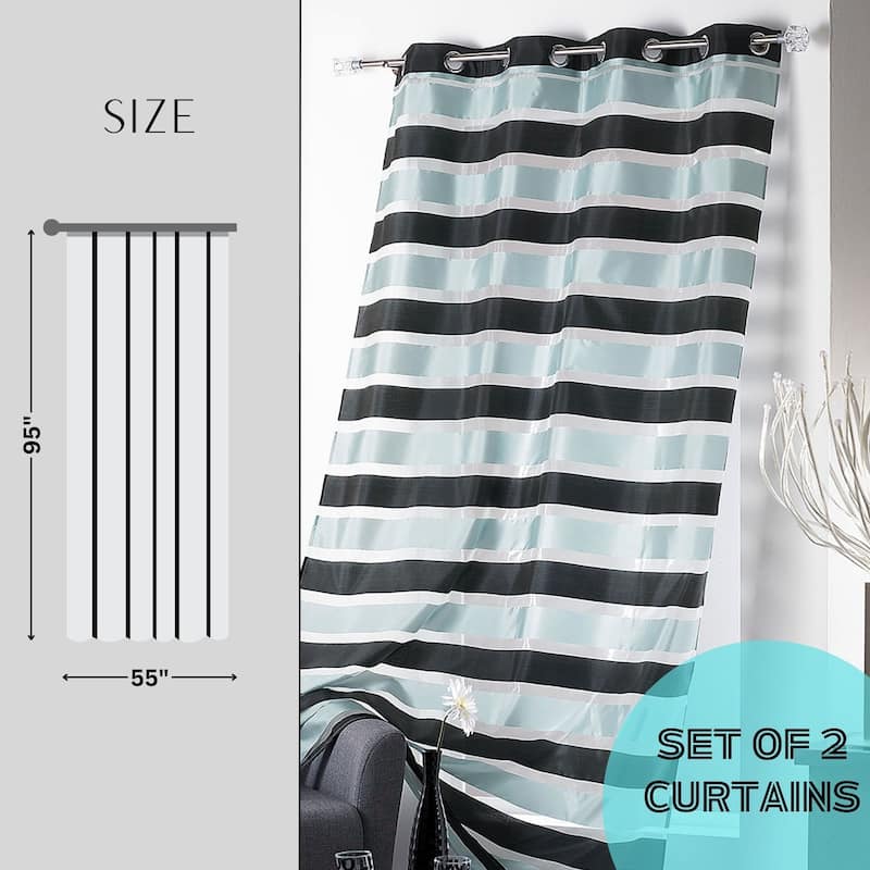 Striped Sheer Extra Wide Window Curtain Panel - Light-Filtering Drape for Modern Home Decor