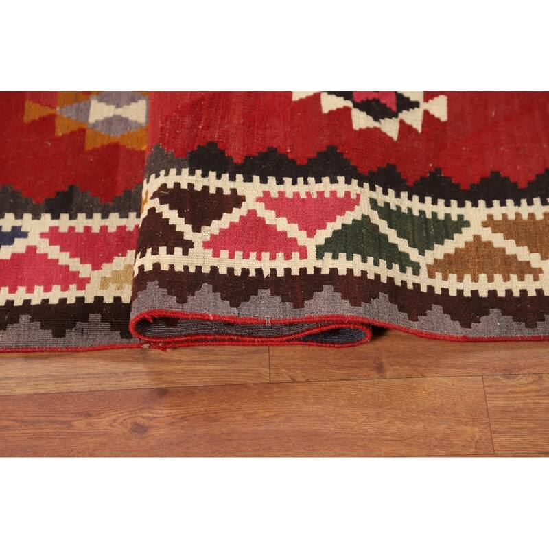 Geometric Kilim Qashqai Persian Vintage Rug Flatweave Wool Carpet - 5'4"x 8'0"