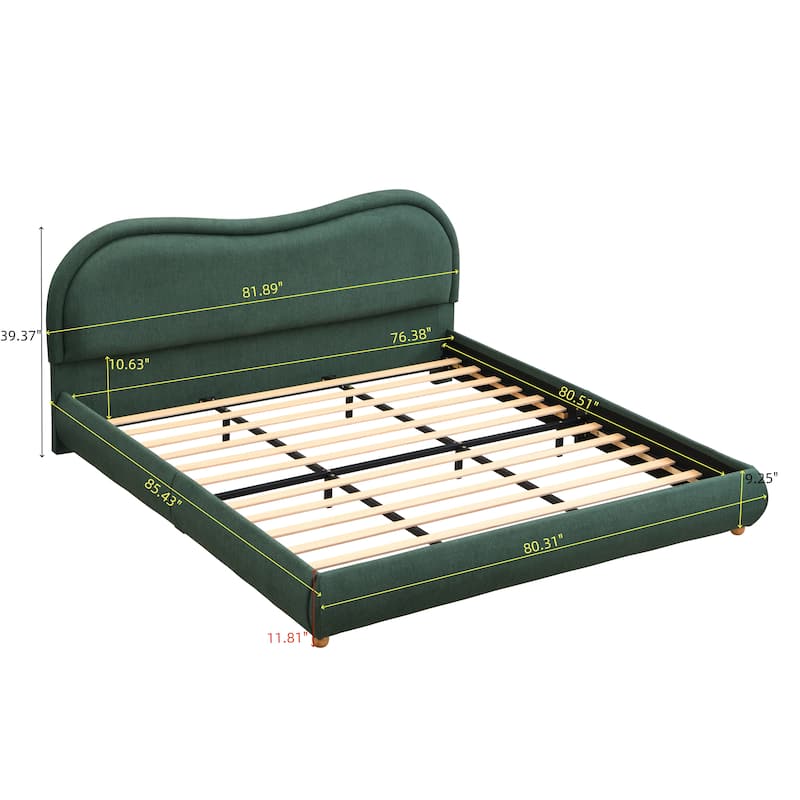King Size Upholstered Platform Bed Frame with Headboard & Wood Legs