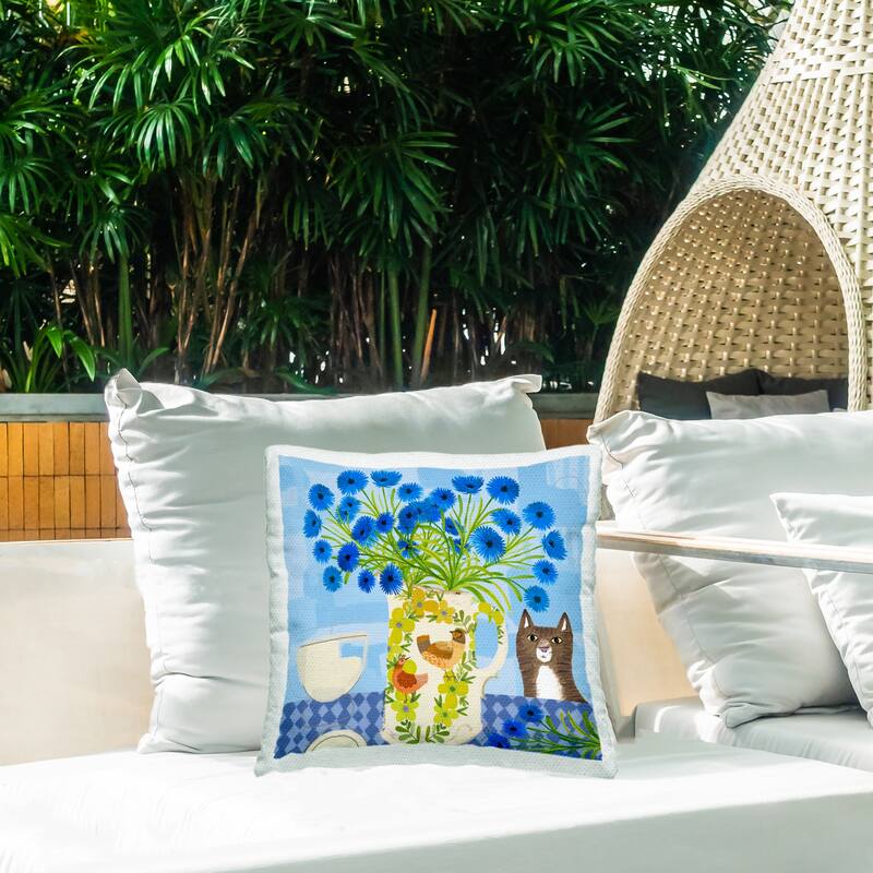 Stupell Whimsical Jug of Cornflowers Printed Outdoor Throw Pillow Design by Kay Widdowson