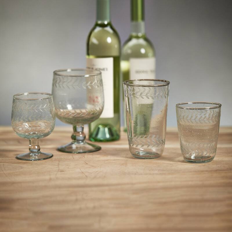 Colette Hand Made & Etched Double Old Fashioned Glasses, Set of 4