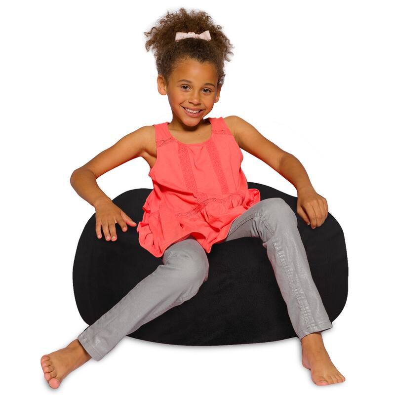 Kids Bean Bag Chair, Big Comfy Chair - Machine Washable Cover - 27 Inch Medium - Soft Faux Rabbit Fur - Black